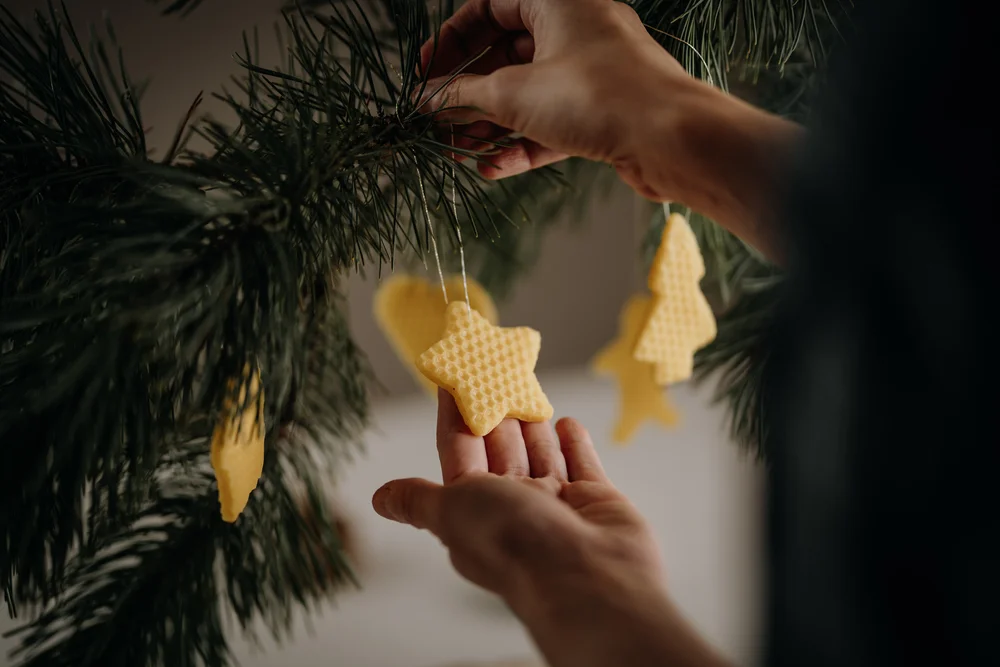 Christmas decorations with beeswax candles